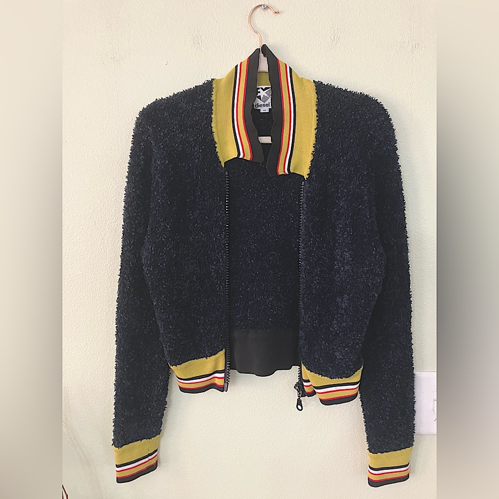 Diesel F bomber sweater striped cropped textured jacket
